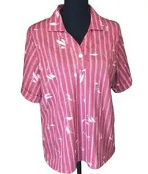 Vintage 70s collared short sleeve Zig Zag Stripe Red and white shirt