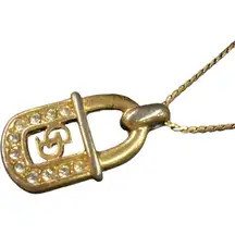 Dior‎ CD Logo Lock Rhinestone Necklace Gold Tone