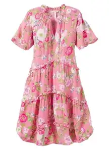 Matilda Jane Enchanted Garden‎ Pink Floral Tiered Ruffle Dress MEDIUM