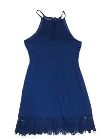 Francesca's  Womens Sleeveless Dress Sz Large Blue Lace Back Zip Spaghetti Strap