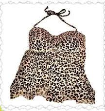 Kona Sol tankini swim top - leopard animal print - brown tan black - Medium