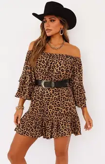 Fate Oversized Leopard Print Dress W/ Tiered Ruffle Sleeves &‎ Ruffle Hem Size S