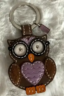y2k COACH Vintage Leather Owl Bag Charm Key Fob