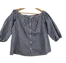 Merona Womens Top Sz XS Black/White Gingham Off Shoulder Button Front Cottage