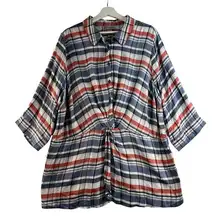 Catherines 1X 18W 20W Twist Front Tunic Top Plaid Half Sleeve Preppy Flattering