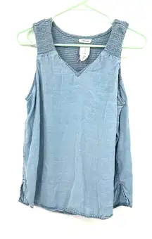 Joie Size Medium Blouse Blue Sleeveless Ruched Elastic‎ Flare Cottagecore Casual