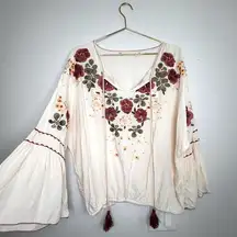 Chelsea & Violet Embroidered Women's Boho Blouse floral peasant bell sleeve