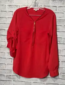 Calvin Klein Vibrant coral/salmon Blouse  Zipper & gold accents‎ versatile SZ M