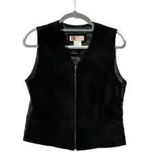 VTG Y2K 90s Faded Glory Black Country Western Leather Suede Zip Vest Size M