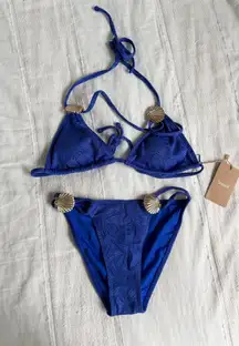 Samiol Blue Metal Shell Decorated Bikini Set NWT