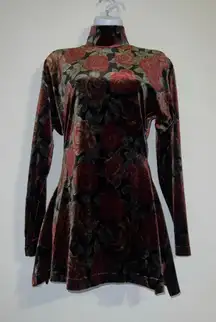 Vintage Gothic Roses Black Red Floral Velvet Tunic-Mini Dress L