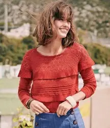 Sezane Tilia Terre Jumper Sweater Ruffle Crochet Cotton Angora Size XSMALL EUC