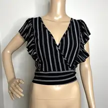 Miley + Molly Black Striped Wrap Crop Top