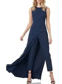 Kay Unger Formal Navy Blue Walk Thru Sleeveless Maxi Jumpsuit Size 4