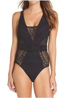 New. BECCA black lace crochet swimsuit. Medium. Retails $145