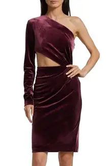 Halston Amara Velvet One Shoulder Cut‎ Out Dress 8-  NwT