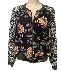 Saltwater Luxe gray/cream/peach floral bomber jacket Sz S