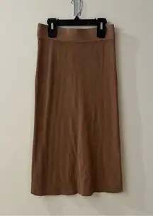 Tahari Midi Pencil Skirt Petite Brown Back Slit Ribbed Knitted Stretch Elastic