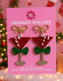 Cute Christmas Martini Earrings 🍸🎄 Girly Holiday Aesthetic Jewelry