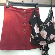 Tilly’s SKY AND SPARROW Button Front Vegan Suede A-Line Festival Mini Skirt