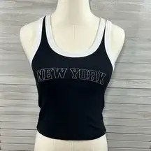 FULL TILT Tank Top Cropped Sporty "New York" Black/White-Medium