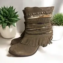 Naughty Monkey Ankle Suede Boho‎ Fringe Booties Leather Women’s Size 9.5