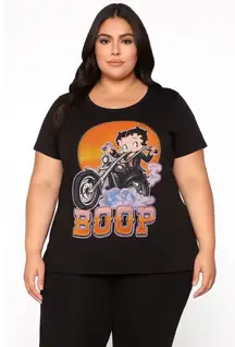 Popular Sports Betty Boop Motorcycle Graphic T Shirt Black 1X NWT