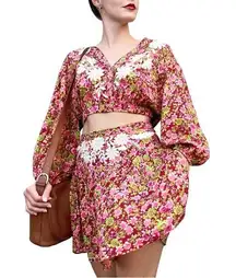 Free People  Nyomi Embroidered Floral Matching Skirt Crop Top Set Size Small