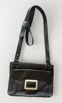 Paul Taylor Black Leather Shoulder Purse With Large Silver Buckle