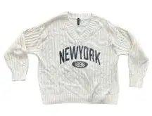 H&M Divided New York 1996 Cable Knit V Neck Sweater Size Medium