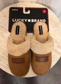 Lucky Brand Women’s Tan Plush Slippers Size Small 7/8 Cozy Faux Fur Indoor House
