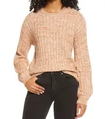 Heather orange ribbed crewneck pullover sweater