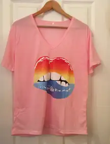 Pink Lip Print Shirt, Large 