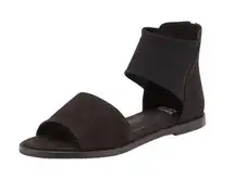 Eileen Fisher Nubuck Leather Zip Back Sign Flats Sandals