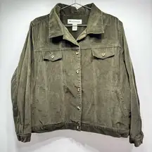 Vintage Y2K Olive Army Green Corduroy Jeans Jacket Cottagecore 18W Appleseeds