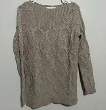 Loft  Long Sleeve Boat Neck Sweater  Beige Cable Knit Solid Casual Medium