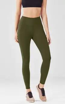 New Fabletics Womens Leggings Dark Olive Green S High Waist PowerHold Yoga Run