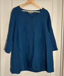 Flax Linen Marine Blue 3/4 Sleeve‎ Tunic Size Medium