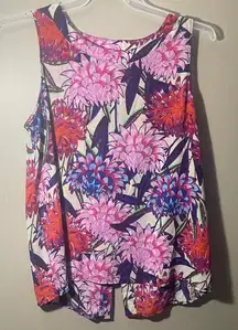 Cupio large Floral Tank Top - Pink, purple, Red, Blue v neck split hem back