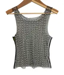 Emerson lang pearl rhinestone mesh cropped tank sleeveless see through size smal