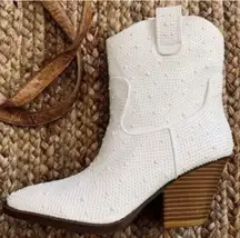 Forever Link Ivory Beaded Ankle Cowboy Boot