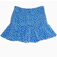 ZARA Light Blue Daisy Floral Print Mini Skirt Shorts Skort ~ Women's Size MEDIUM