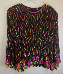 Vintage Interlude California Embroidered Sequin Beaded‎ Colorful Top