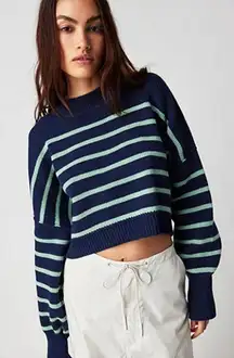 Free People Easy Street Navy Stripe Crop Pullover