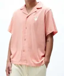 Playboy Pacsun Terry Cloth Peach Orange Button Down