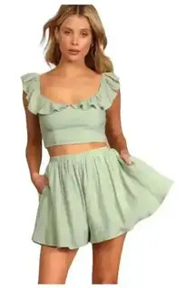 Lulus Sage Green Lined Flowy Lightweight Elastic Waist Pockets SZ XL #2001