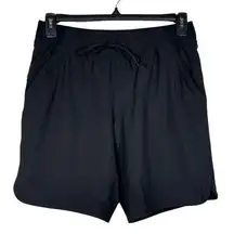 Lands End SZ 6 Swim Board Shorts 9” Inseam Drawstring Waist Attached Brief Black