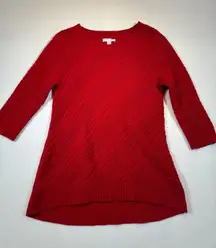 New York & Company Red Cable Knit Tunic Sweater Womens Long Sleeve