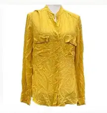 100% silk  yellow sheer button-down top/M/Excellent cond.