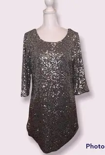 Lauren Conrad Gray/Silver Sequins Shirt Mini Dress Size Medium NWT